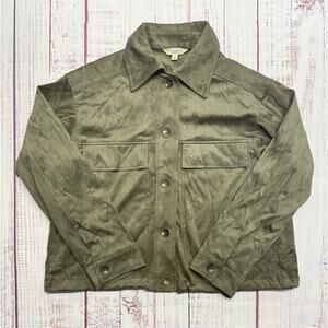 Max Studio London Faux Suede Jacket Women's Size XS Green Button Up Pockets